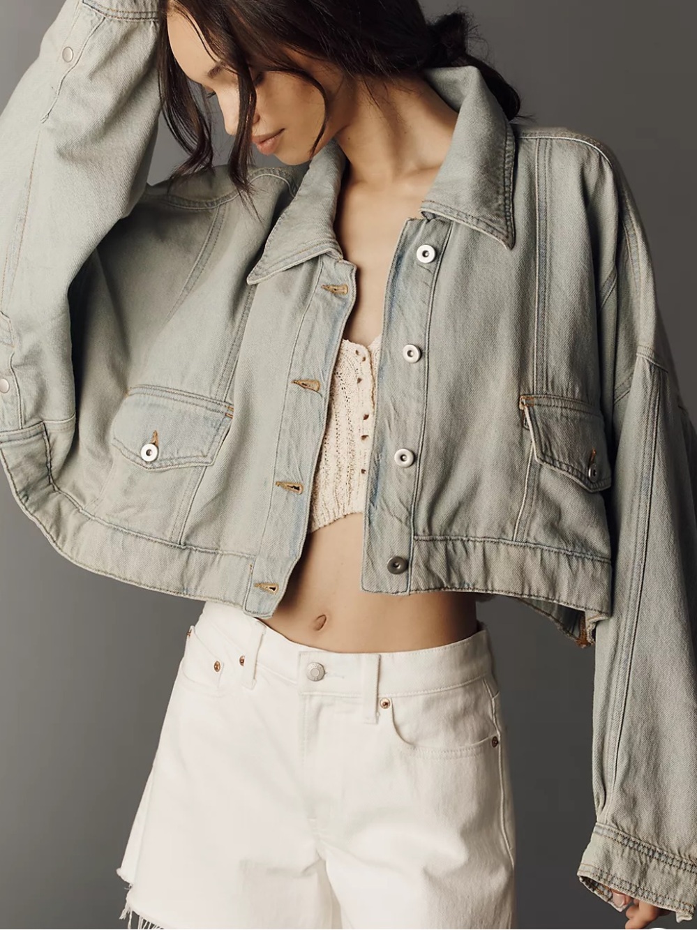 Pilcro Boxy East-West Cropped Denim Jacket